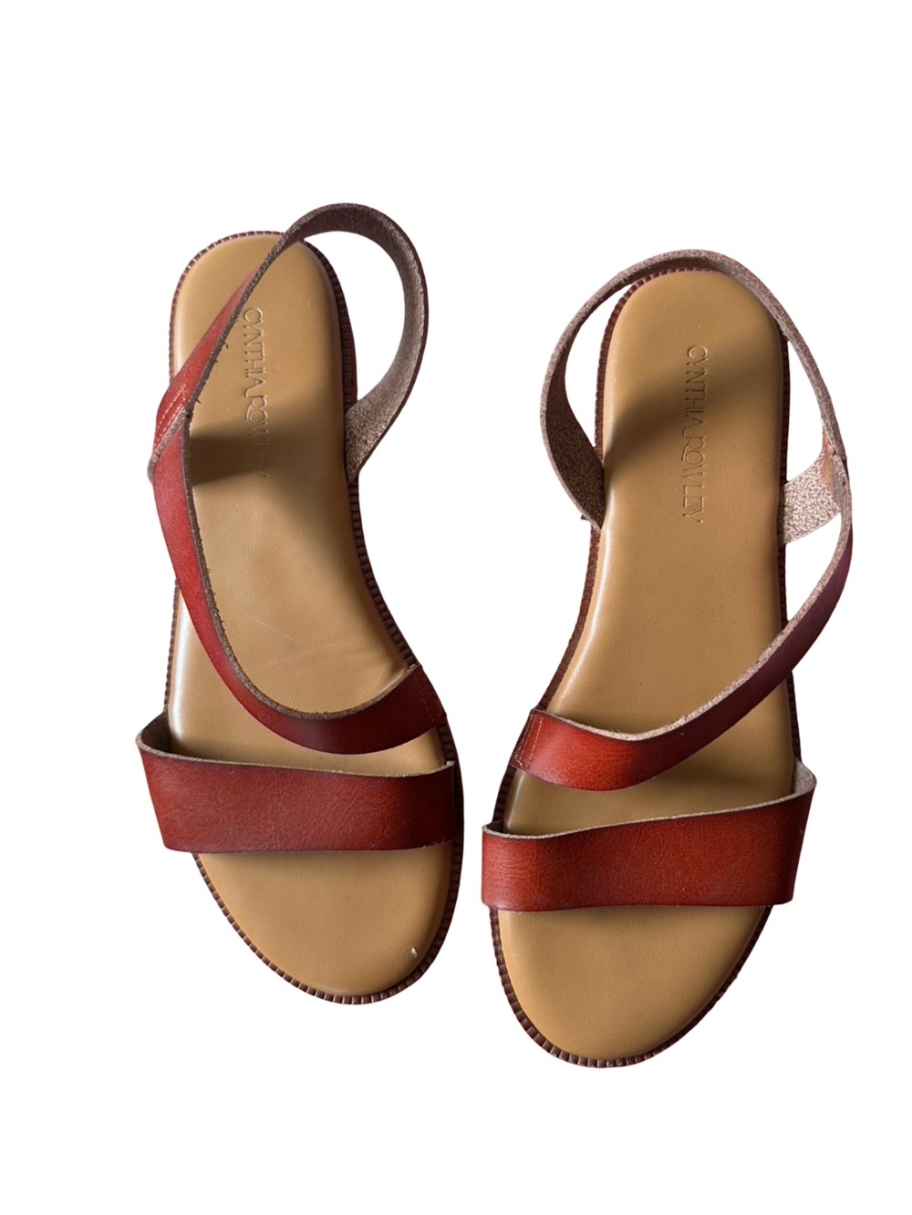 Cynthia Rowley Slingback Brown Leather Cross Strap Flat Sandals Sz 9